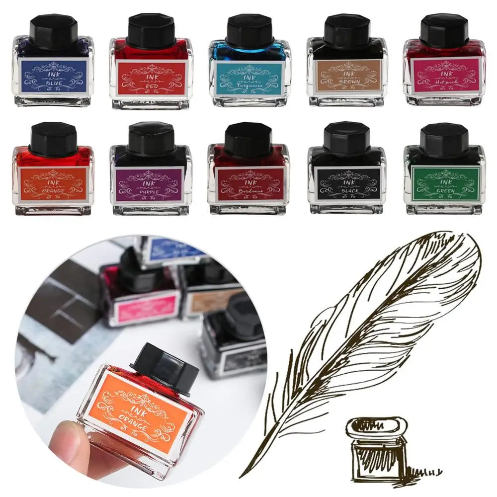 Fountain Pen Ink 15ml – 10 Colors, Carbon-Free, Smooth Flow
