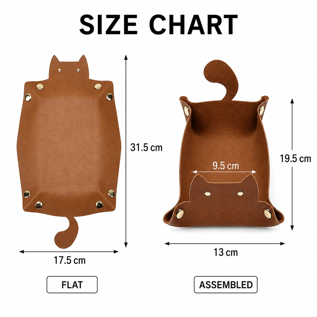 Cute Cat Shaped PU Leather Valet Tray | Foldable Desk Organizer