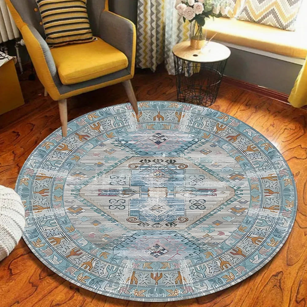 Round Washable Boho Area Rug – Modern Circle Carpet