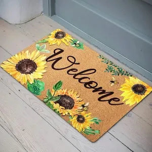 Sunflower Watercolor Welcome Door Mat – Anti-Slip, Washable