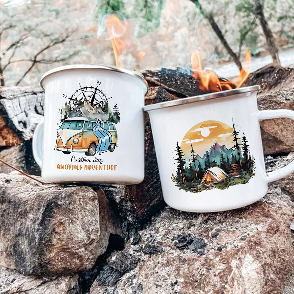 Adventure Day Camping Enamel Mug – Caravan Printed Camper Cup