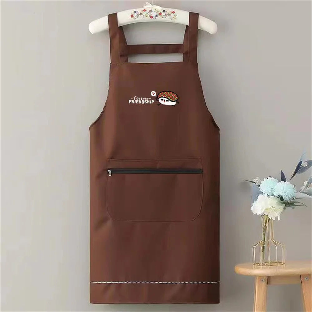 Waterproof Anti-Oil PVC Kitchen Apron with Zipper Pocket