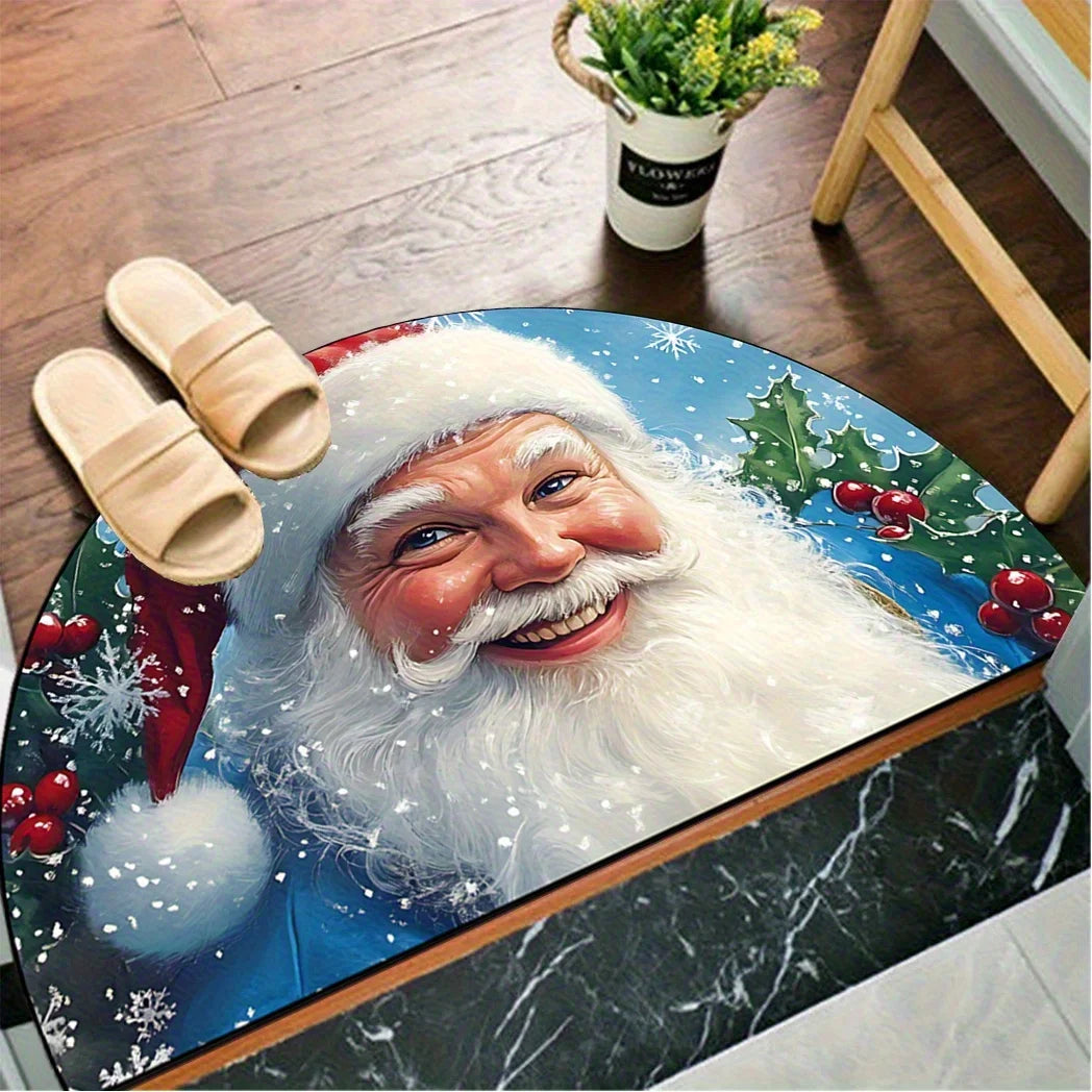 Vintage Santa Claus Ho Ho Ho Half-Round Holiday Doormat
