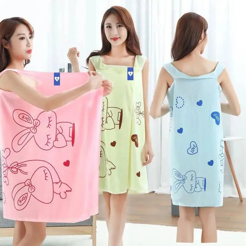 Women's Wearable Bath Towel Wrap – Rabbit Design 80×135cm