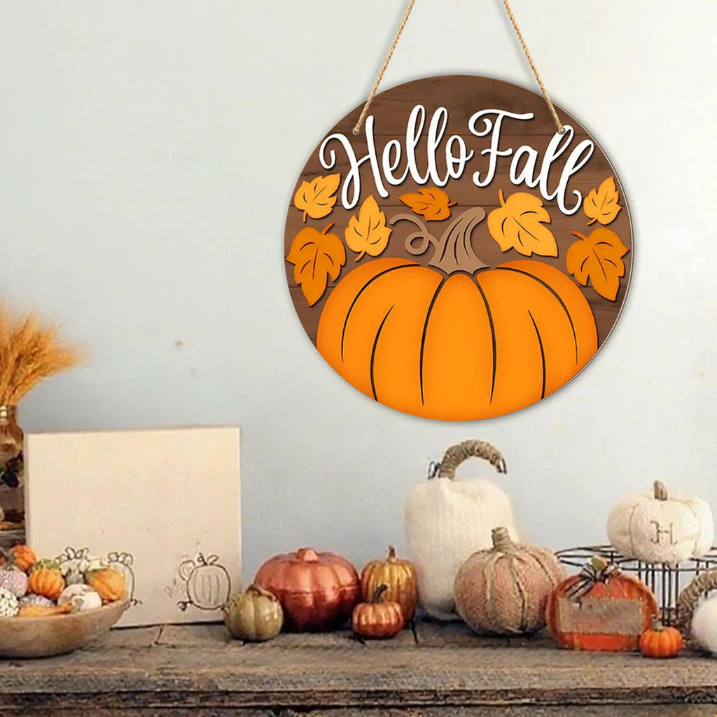 Rustic Autumn Welcome Plaque | Round Wood Hanging Sign