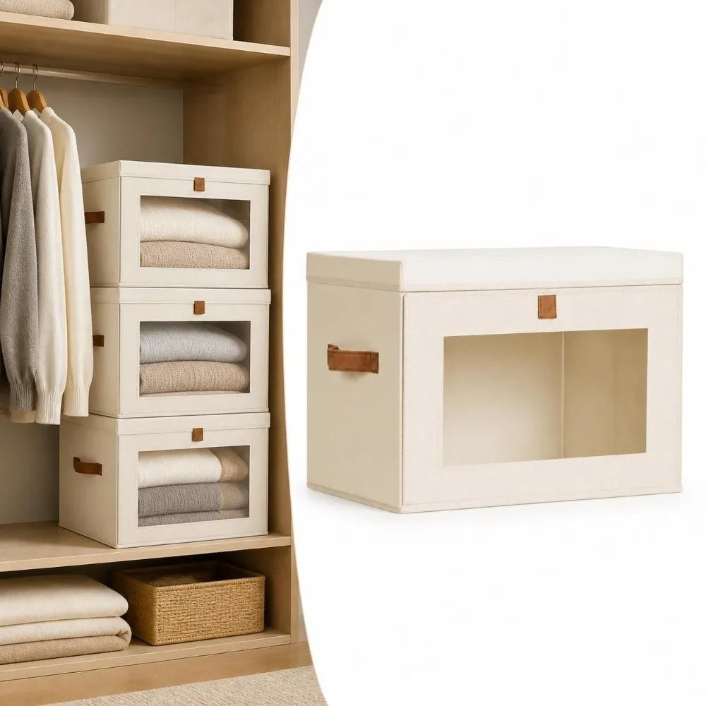 Foldable Fabric Storage Box with Window & Handle – Stackable