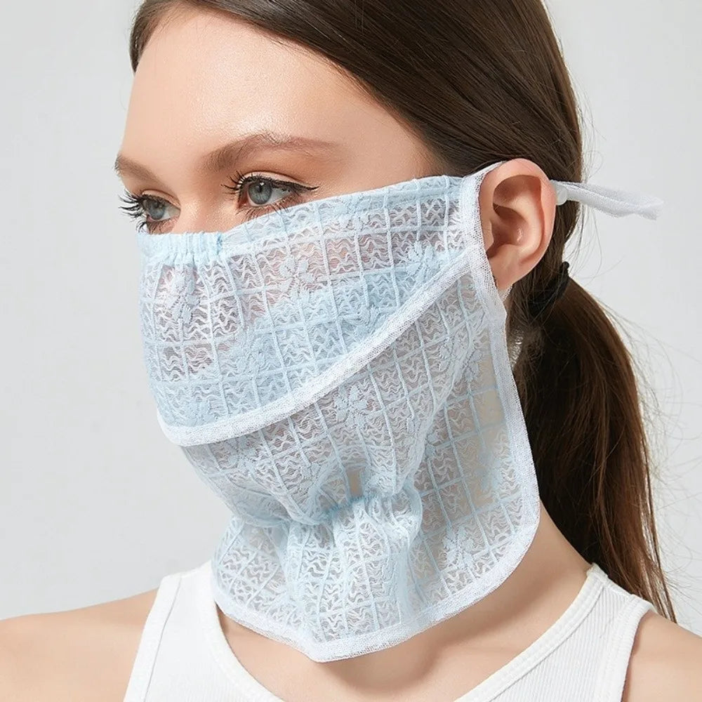 Women's Lace UV Sun Mask – Breathable Neck & Face Cover