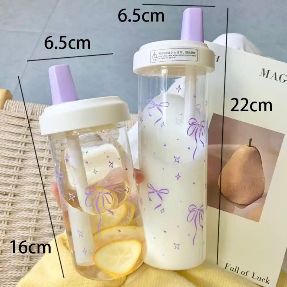 500ml Bowknot Straw Cup – Leak-Proof Plastic Water Bottle