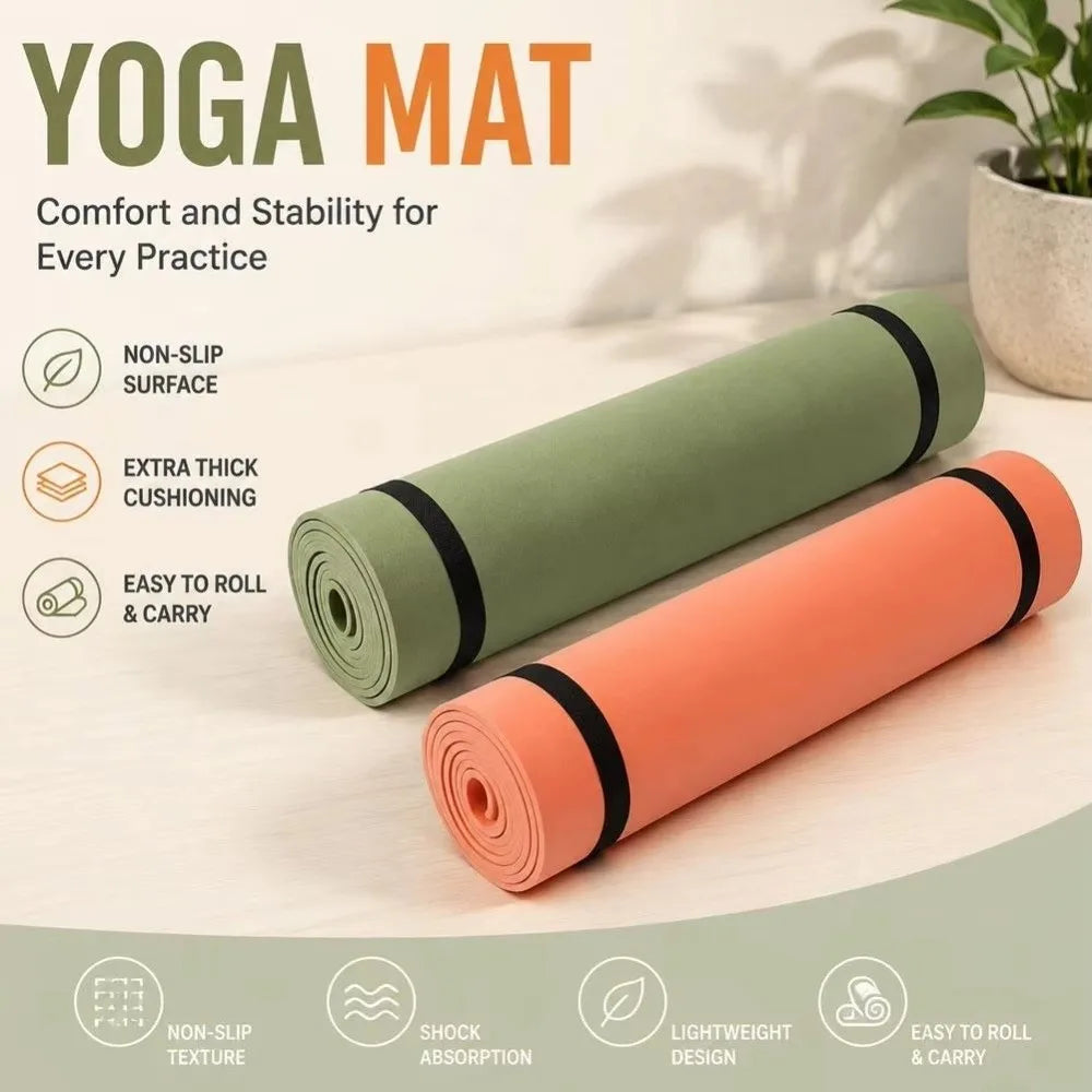 Non-Slip EVA Yoga & Pilates Mat 6mm Thick 180×50cm