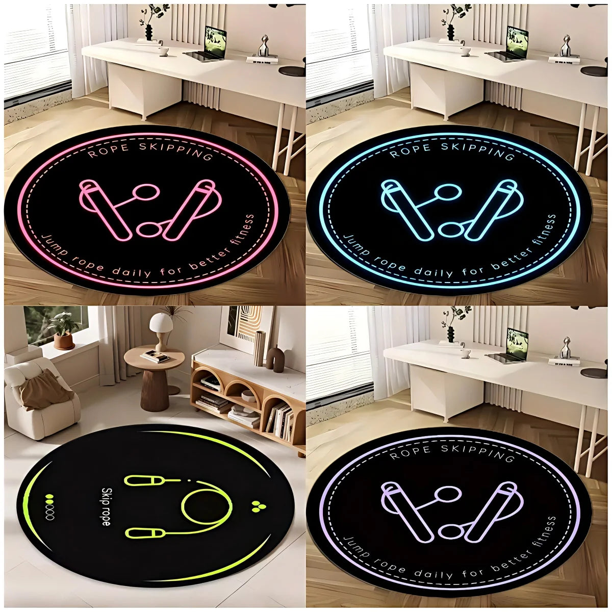 Fluorescent Skipping Rope Round Rug – Anti-Slip Floor Mat