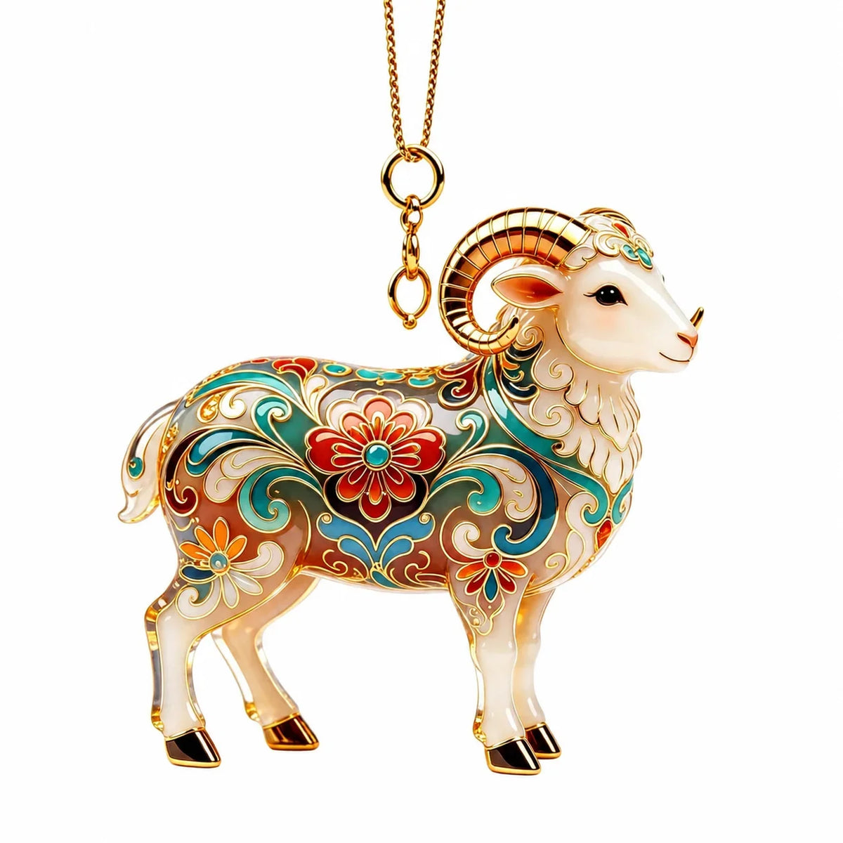 Ornate Floral Sheep Acrylic Christmas Tree Hanging Ornament