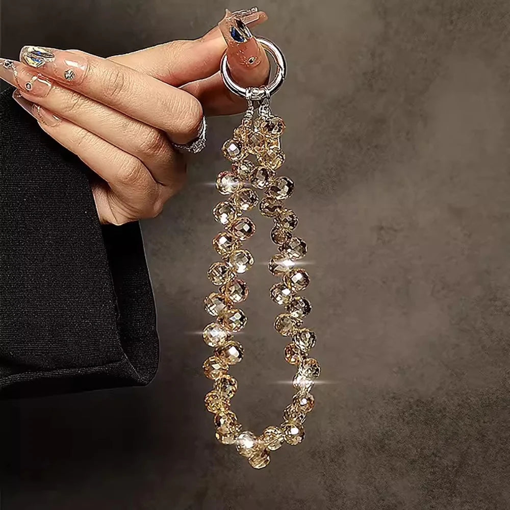 Crystal Rhinestone Bead Phone Wrist Strap Lanyard Keychain