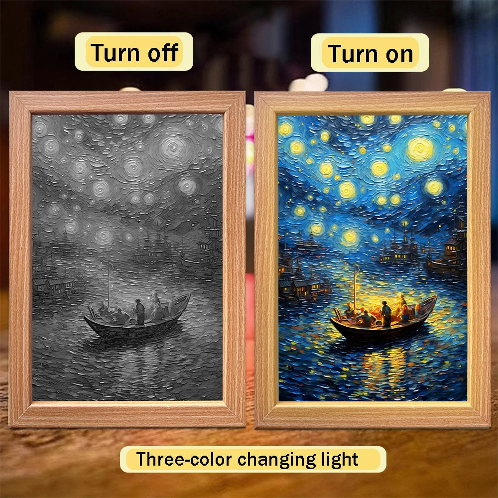 Van Gogh Starry Sky LED Light Painting – Wall Art Night Lamp