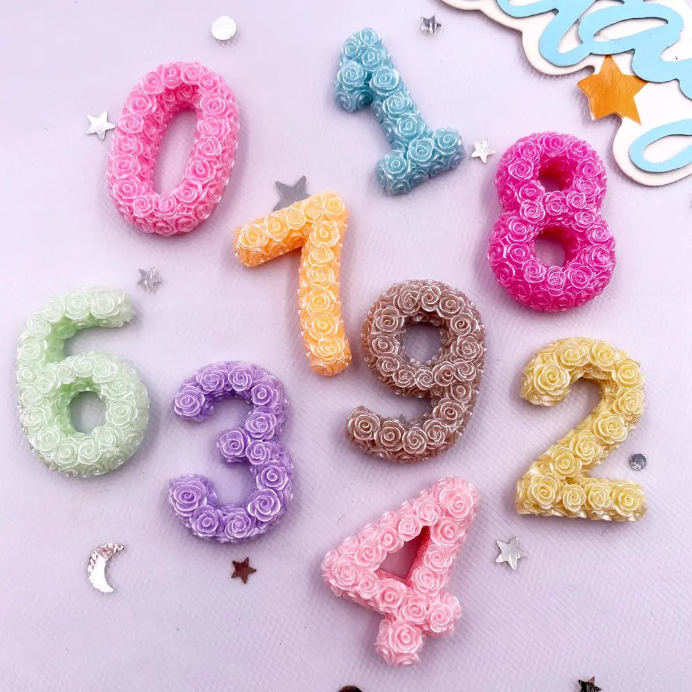 Resin Rose Number Figurines 0–9 | DIY Craft Flat Back Set