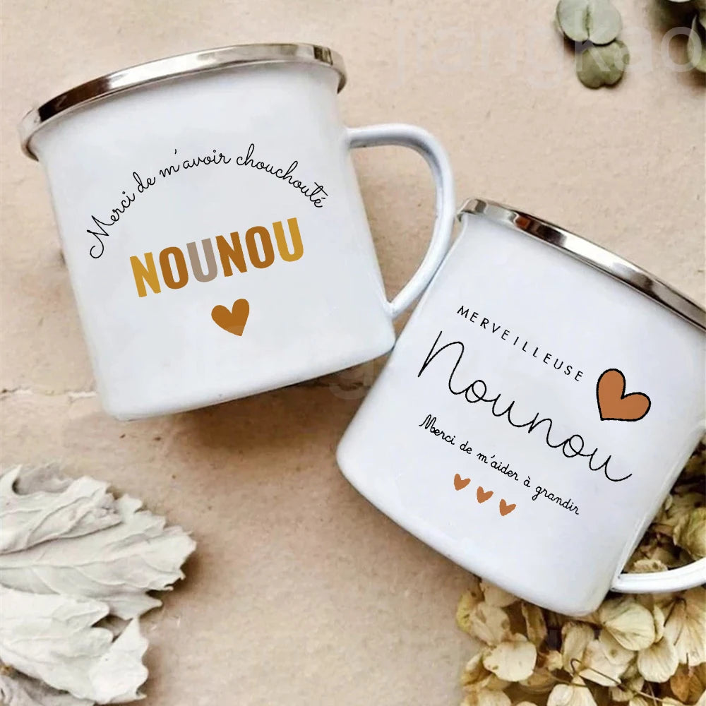 Thank You Nanny Enamel Mug – Printed Coffee Cup Gift for Nounou