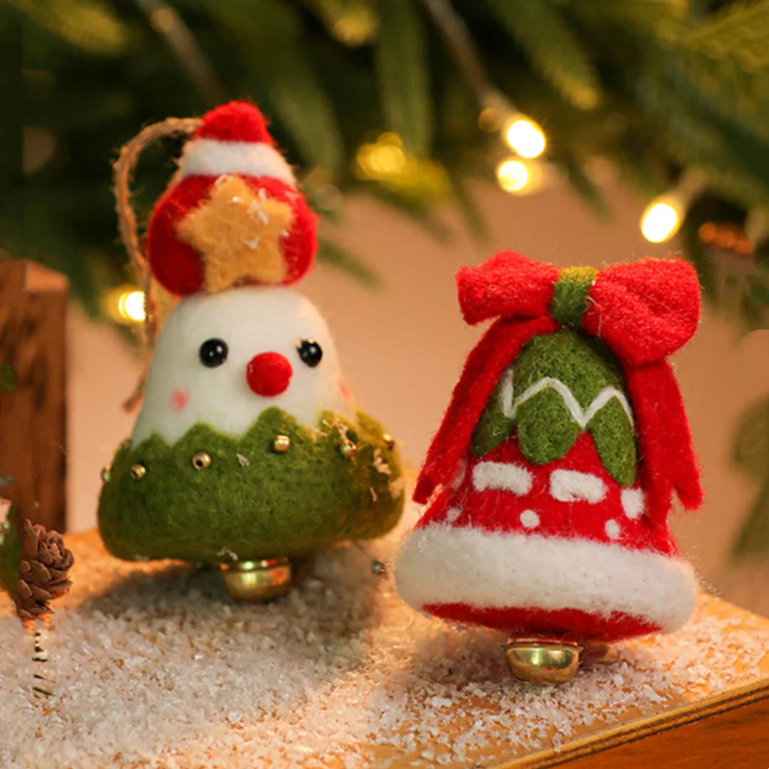 Wool Felt Christmas Bell Ornaments – Santa & Snowman
