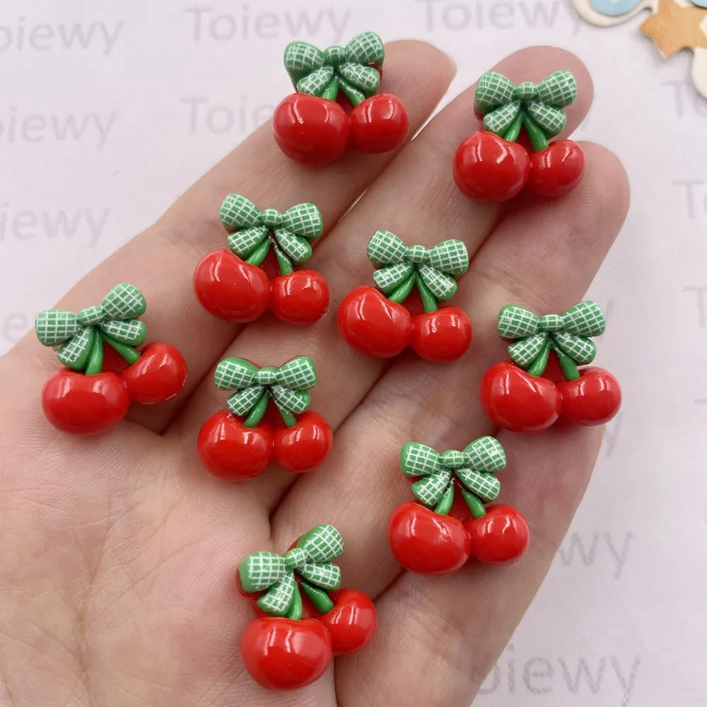 24pcs Kawaii Bow Cherry Resin Flatback Cabochons – DIY Crafts