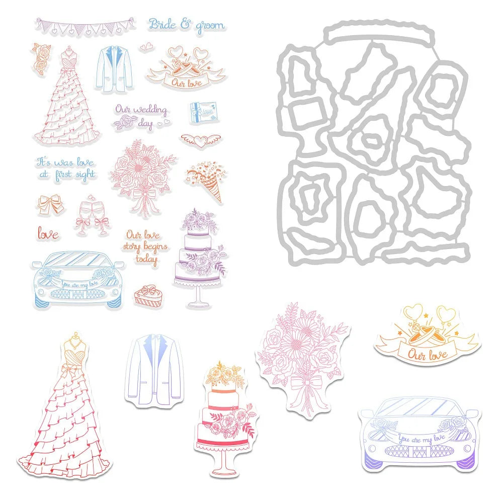 Wedding Cutting Dies & Clear Stamps Set | DIY Scrapbooking