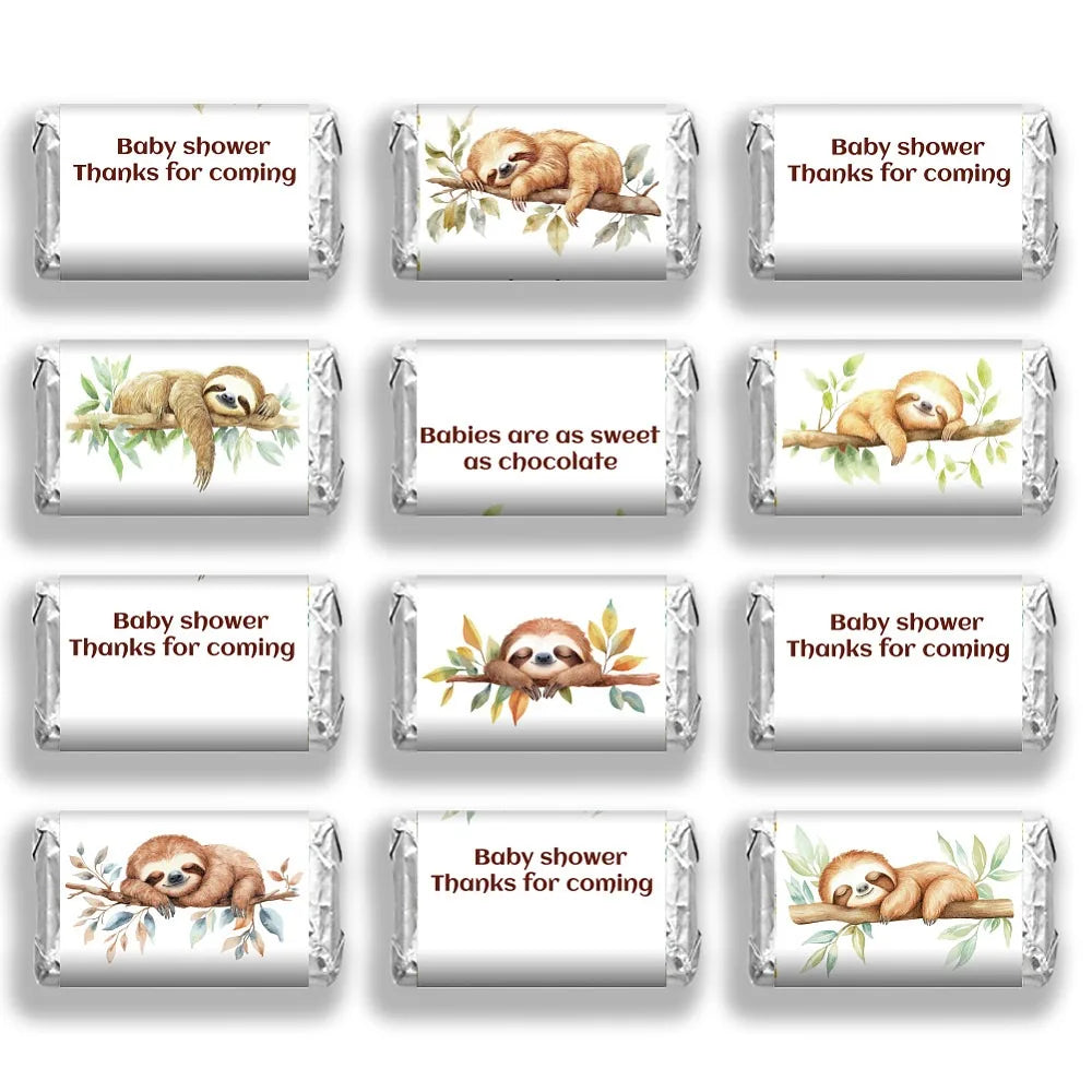 Sloth Baby Shower Mini Candy Bar Wrapper Stickers 120 Pcs
