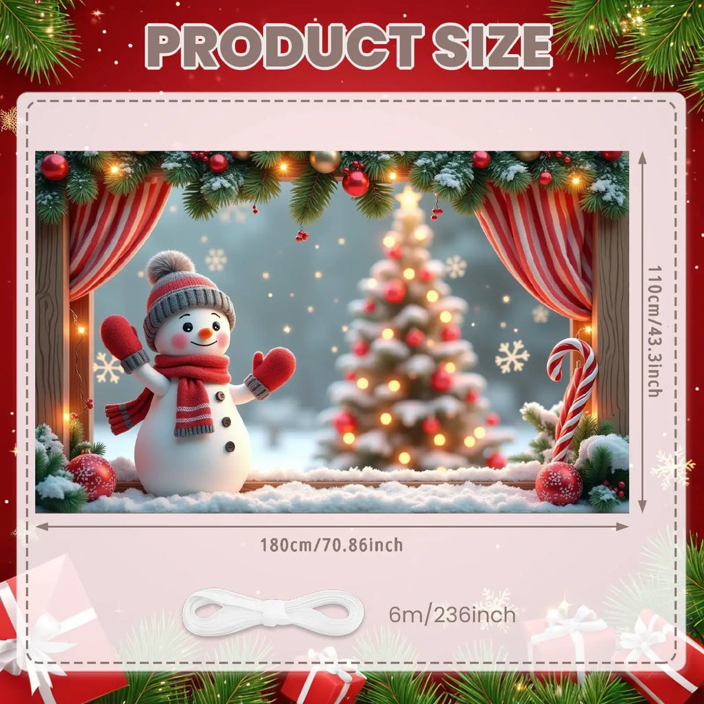 Snowman Christmas Banner Backdrop – Festive Holiday Décor 180×110cm