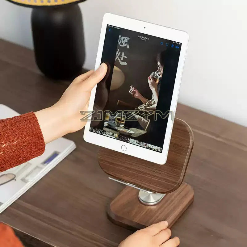Black Walnut Solid Wood Rotating Phone Stand | Desk Holder