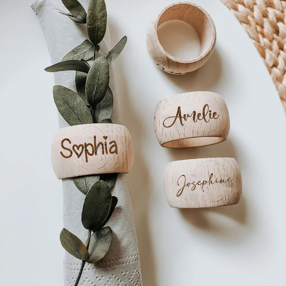 Personalized Wooden Napkin Rings – Custom Name Table Decor