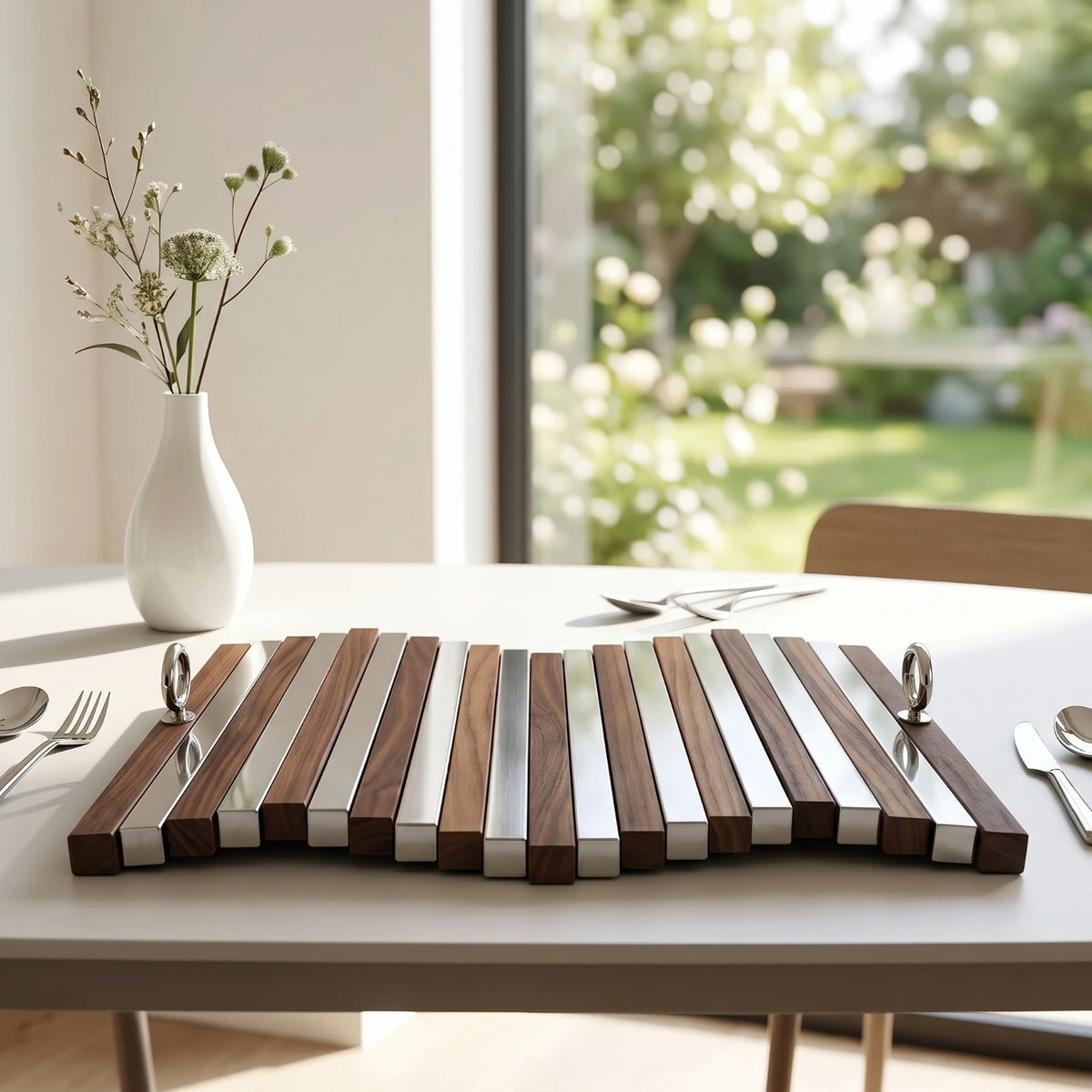 Modern Serving Tray with Handles – Wood & Metal Slimline
