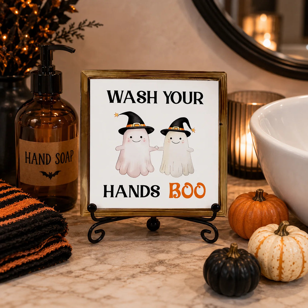 Halloween Ghost Wash Your Hands Boo Wooden Tabletop Sign