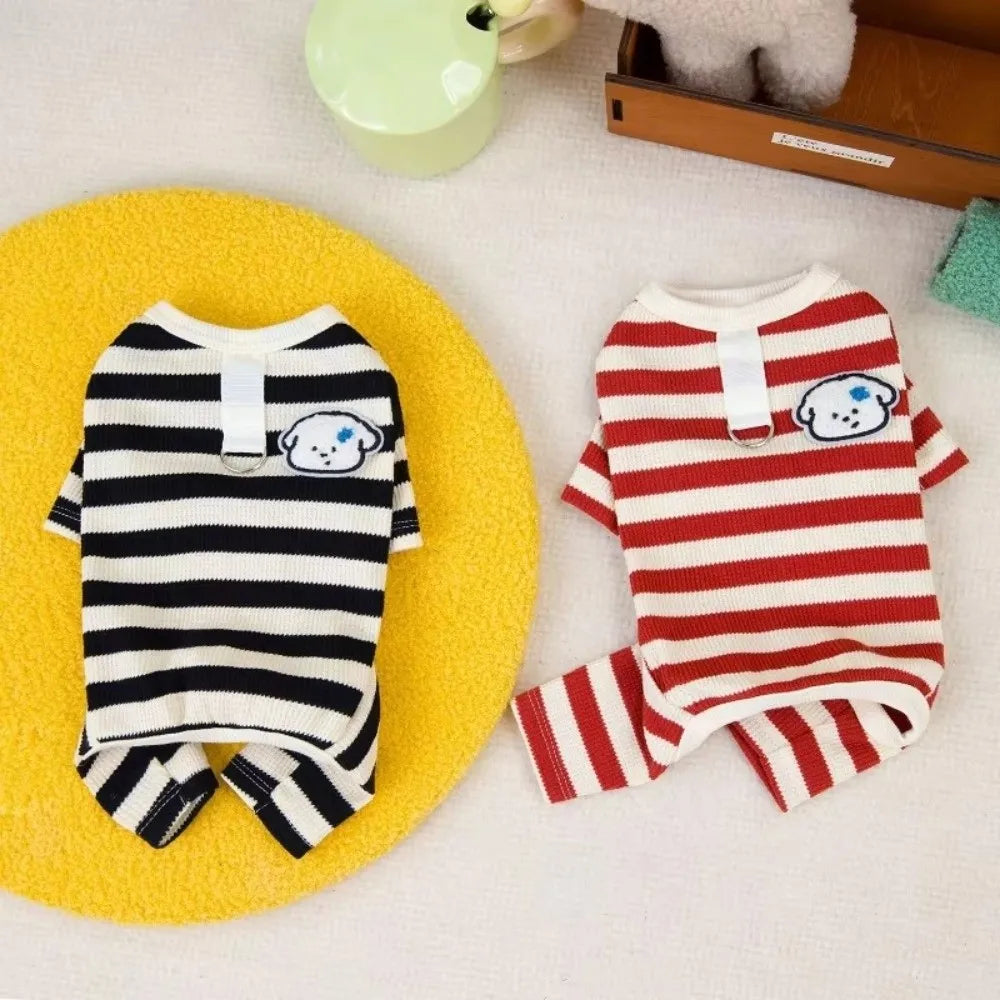 Striped Dog Jumpsuit – Breathable 4-Leg Puppy Pajamas