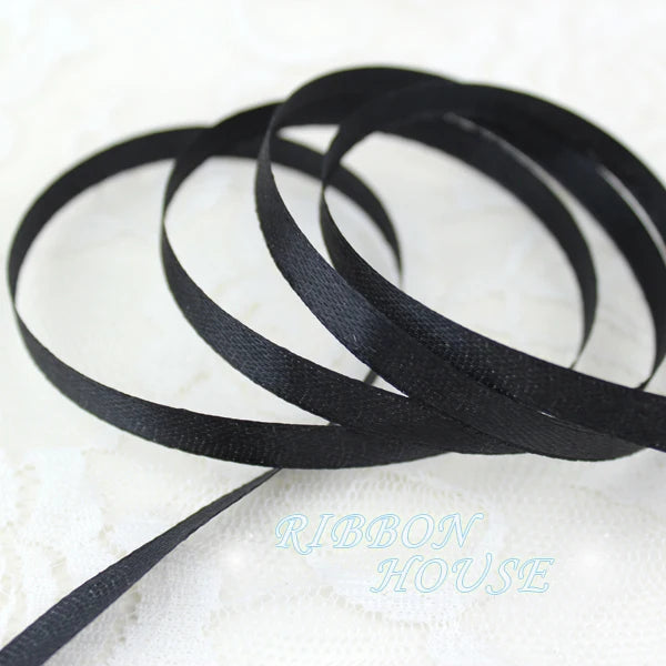 5-Pack Black Satin Ribbon 1/4" 6mm – 125 Yards Gift & Crafts