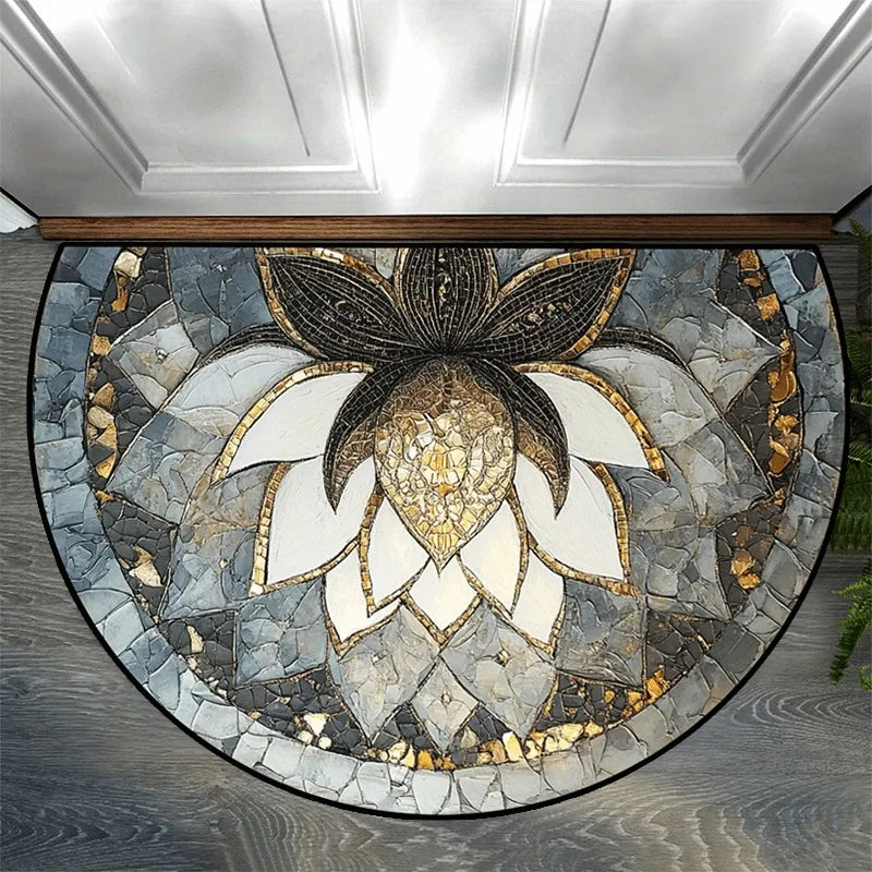 Washable Half Round Boho Floral Doormat | Non-Slip Entry Rug
