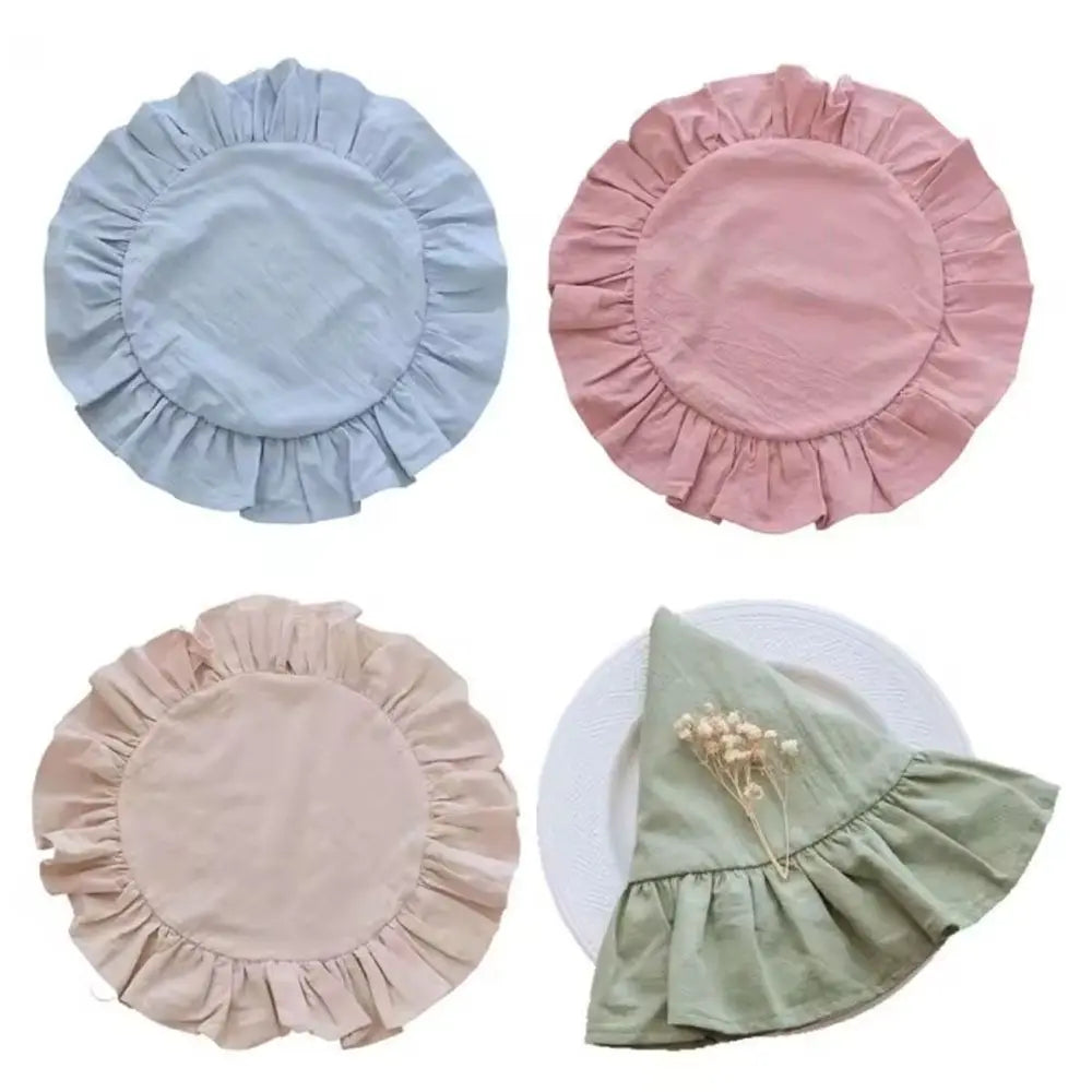 Round Ruffled Cotton Placemats | Rustic Wedding Table Decor