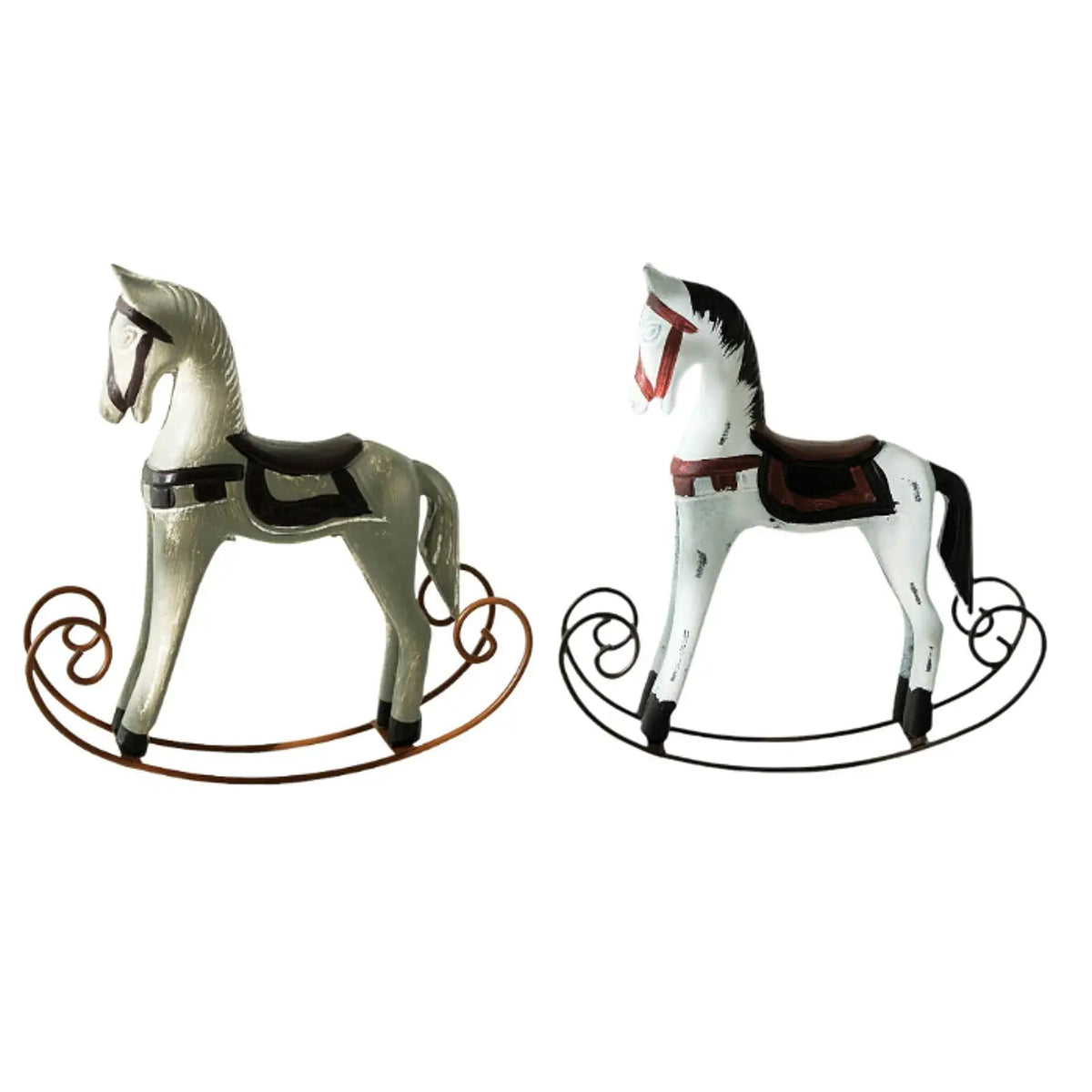 Wooden Rocking Horse Statue – Rustic Animal Figurine Decor