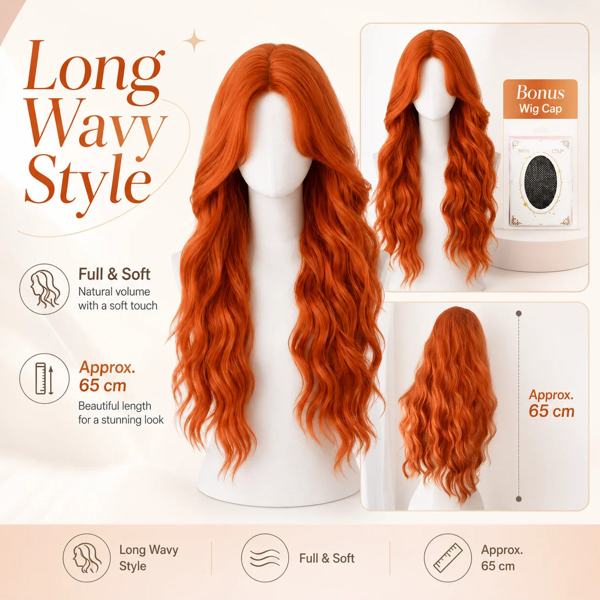 Dirty Orange Long Curly Cosplay Wig with Bangs | Full Headpiece