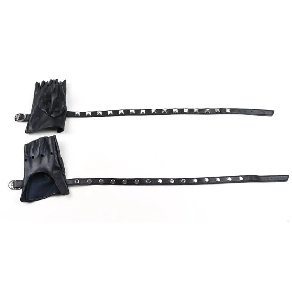 Punk Rivet Fingerless Gloves – Faux Leather Wrist Mittens