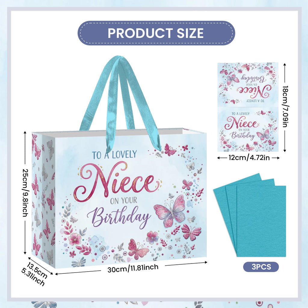 Niece Birthday Gift Bag Set with Greeting Card & Tissue