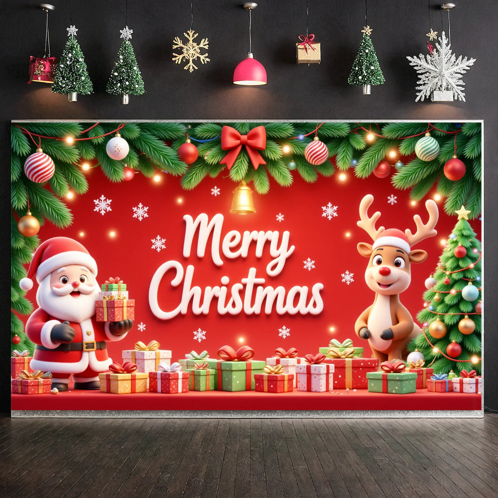 Christmas Backdrop Red Bow & Tree Holiday Banner 180x110cm