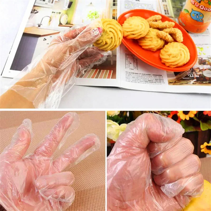 100-Pack Disposable Plastic Gloves for Kitchen, BBQ & Food Prep
