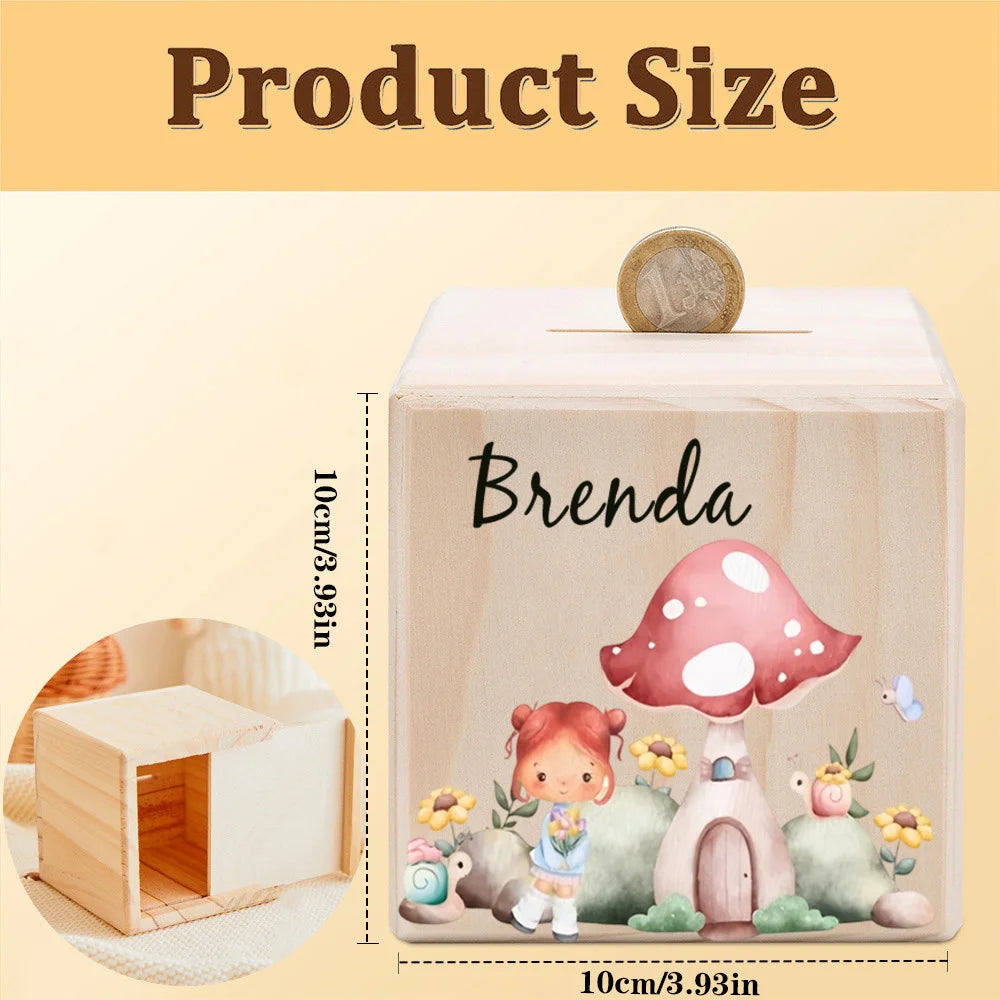 Personalized Wooden Coin Bank for Kids – Custom Name Money Box