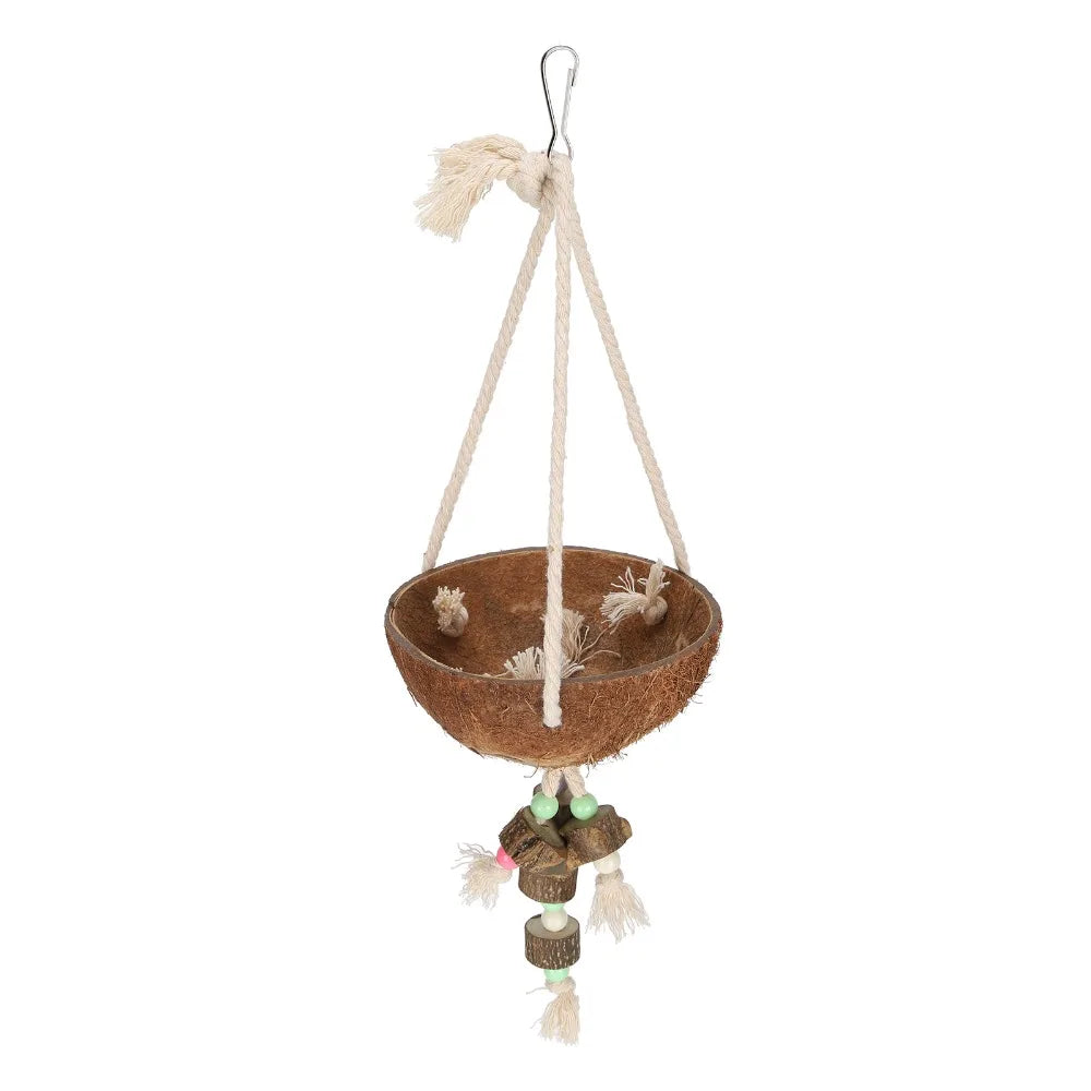 Coconut Shell Parrot Swing Nest – Hanging Rope & Metal Buckle