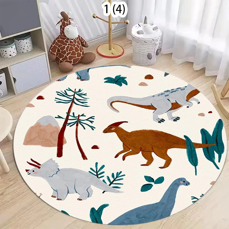 Round Kids Cartoon Road Track Play Rug – Non-Slip Mat