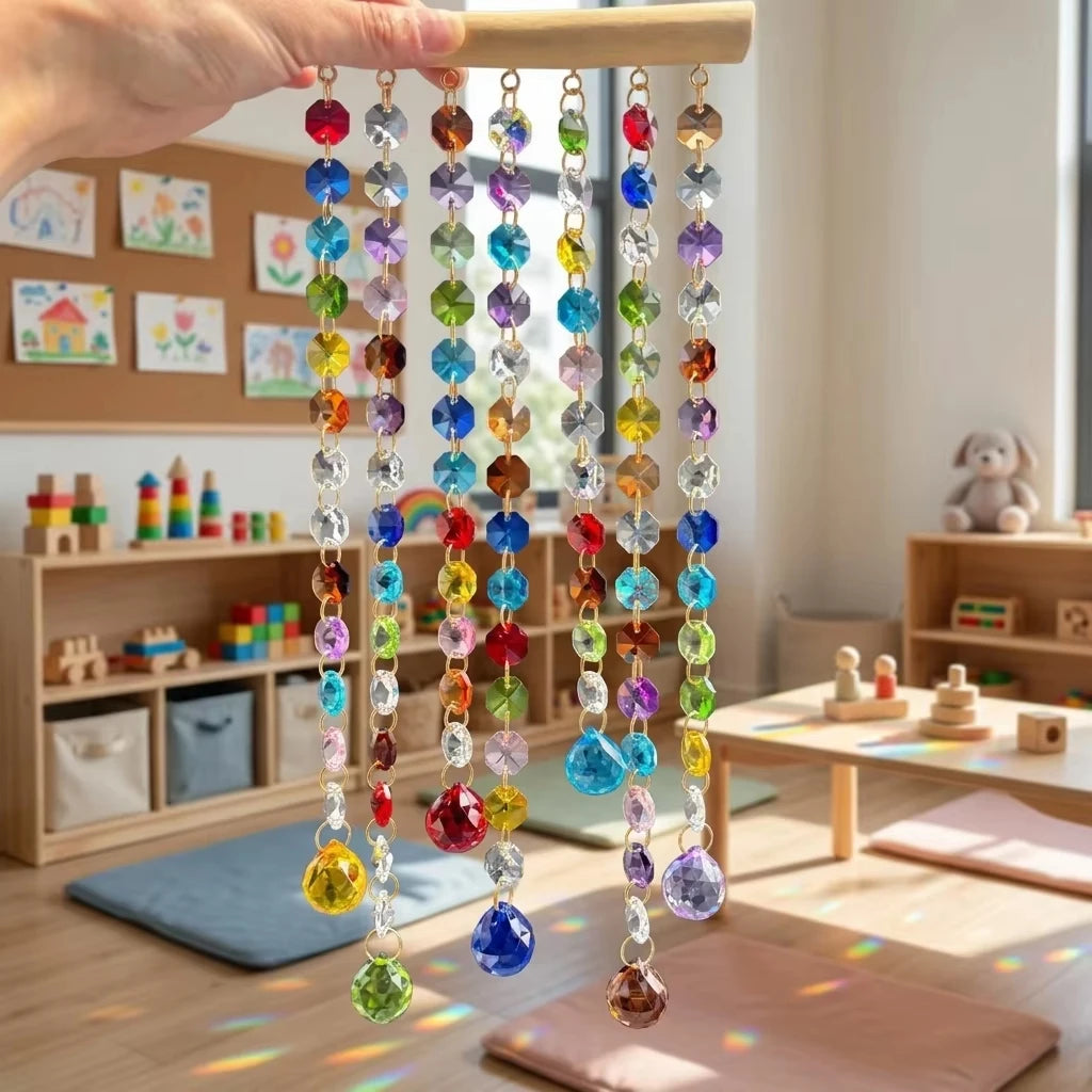 Crystal Bead Wooden Sun Catcher Rainbow Wind Chime Decor