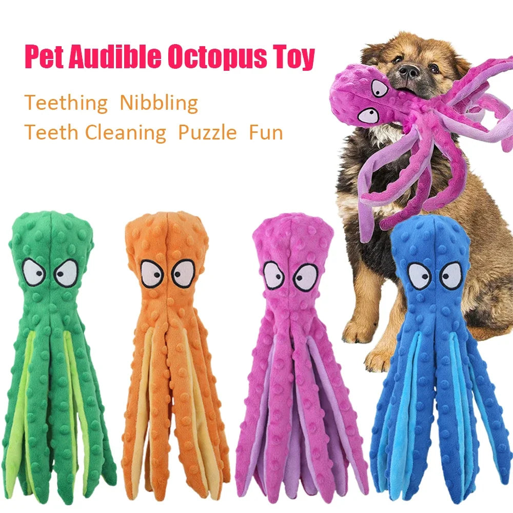Octopus Squeaky Dog Toy – No Stuffing Crinkle Plush Chew Toy