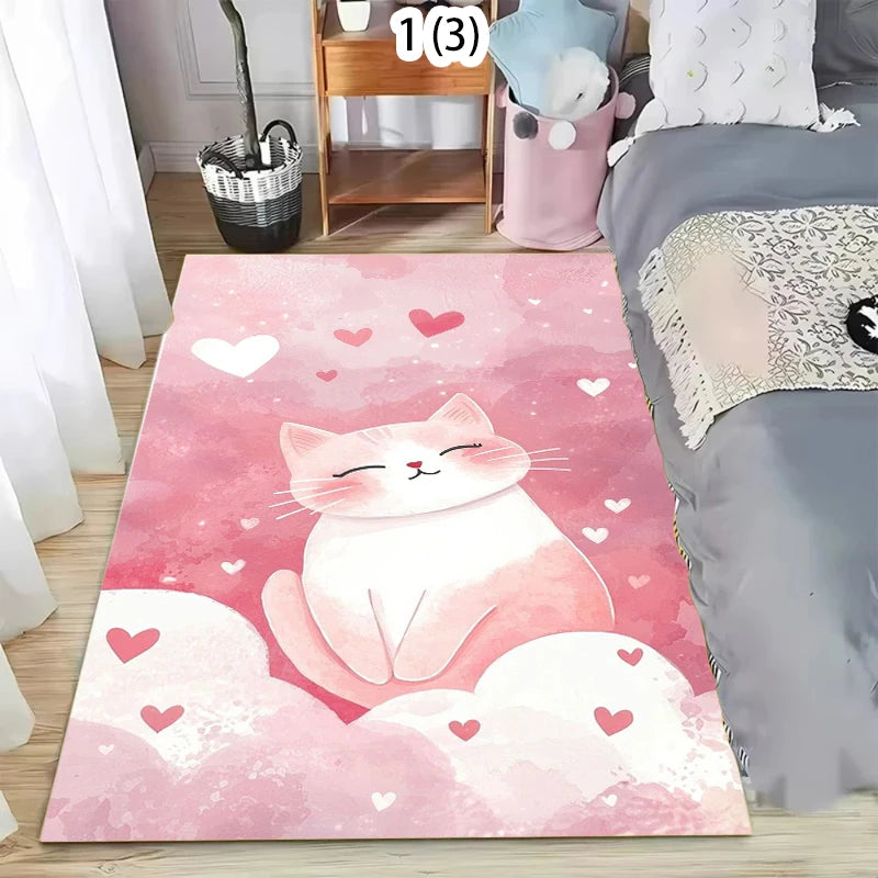 Non-Slip Kawaii Black Cat Area Rug – Washable Kids Room Mat