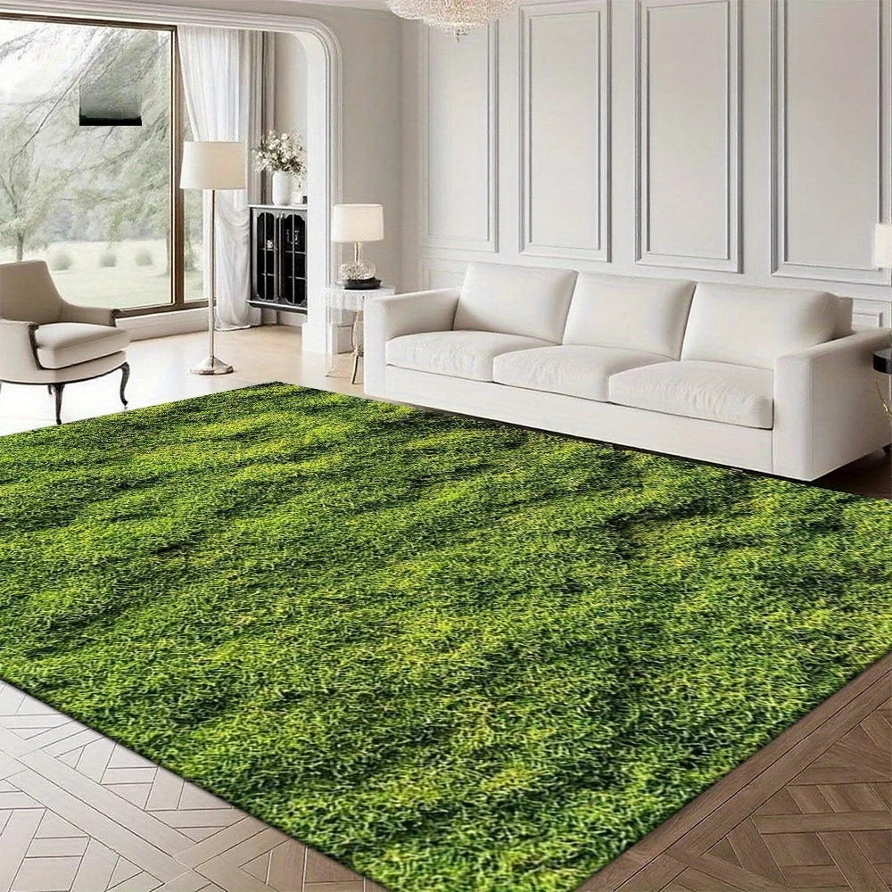 Realistic 3D Green Grass Area Rug – Non-Slip Floor Mat