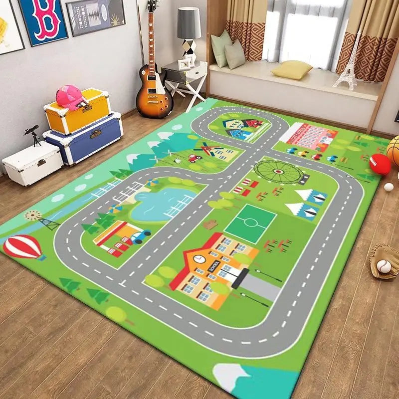 Kids City Map Car Play Mat – Road Rug for Playroom & Bedroom