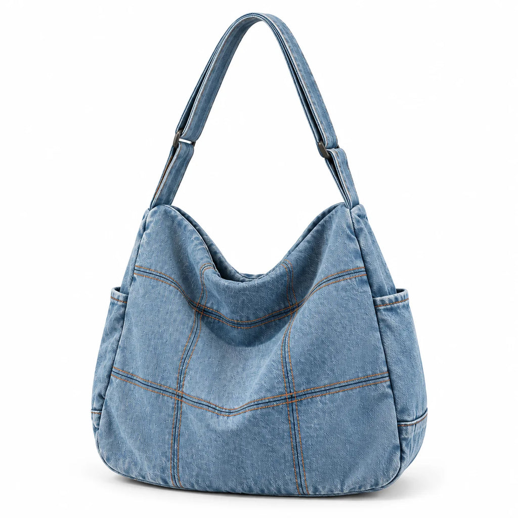 Large Capacity Denim Shoulder Crossbody Tote Bag for Women