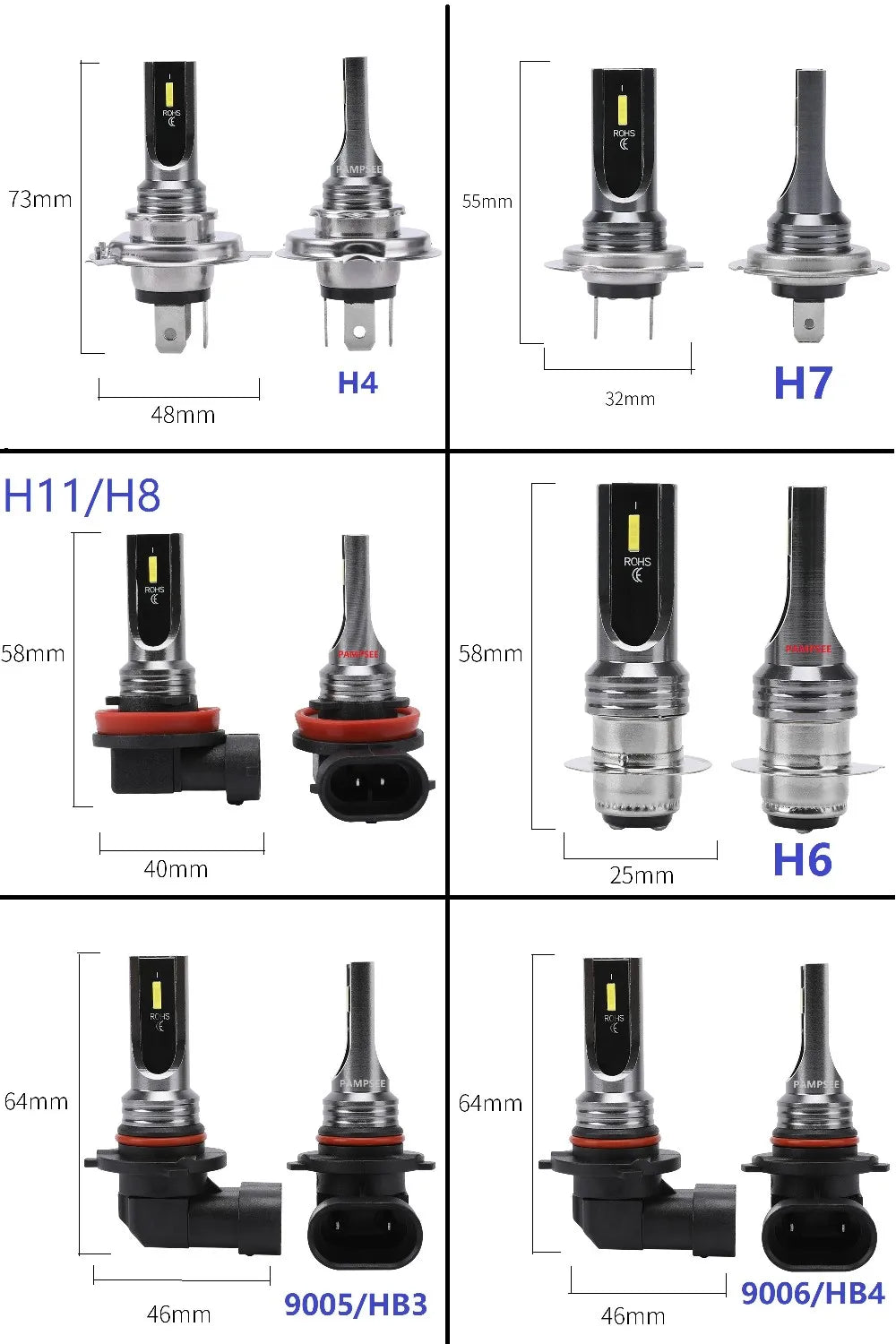 Pampsee LED Headlight Bulbs H4 H7 H11 9005 9006 | 16000LM