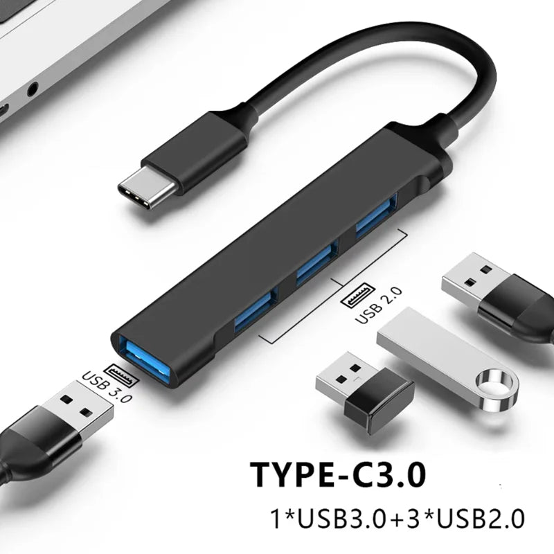4-Port USB-C Hub 3.0/2.0 High-Speed OTG Splitter Adapter