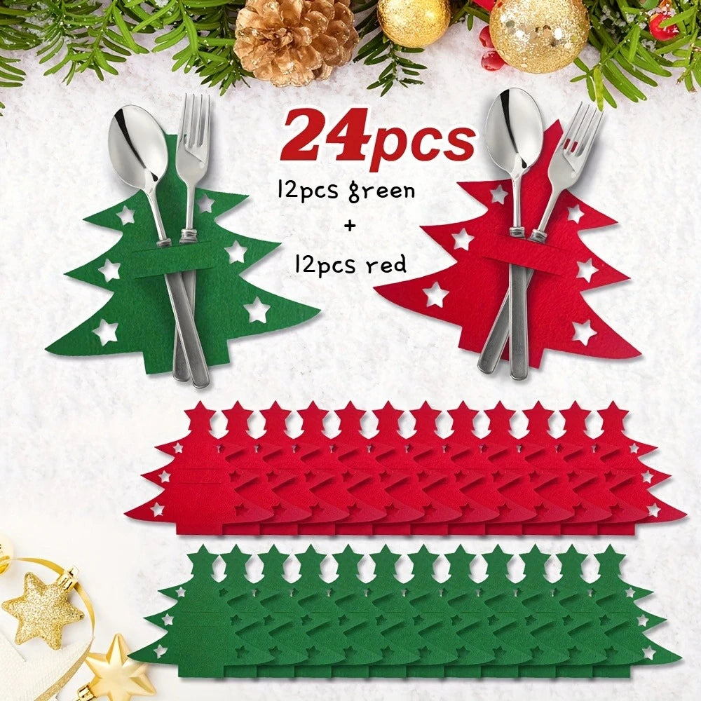Felt Christmas Tree Placemat Set – Red & Green Holiday Decor
